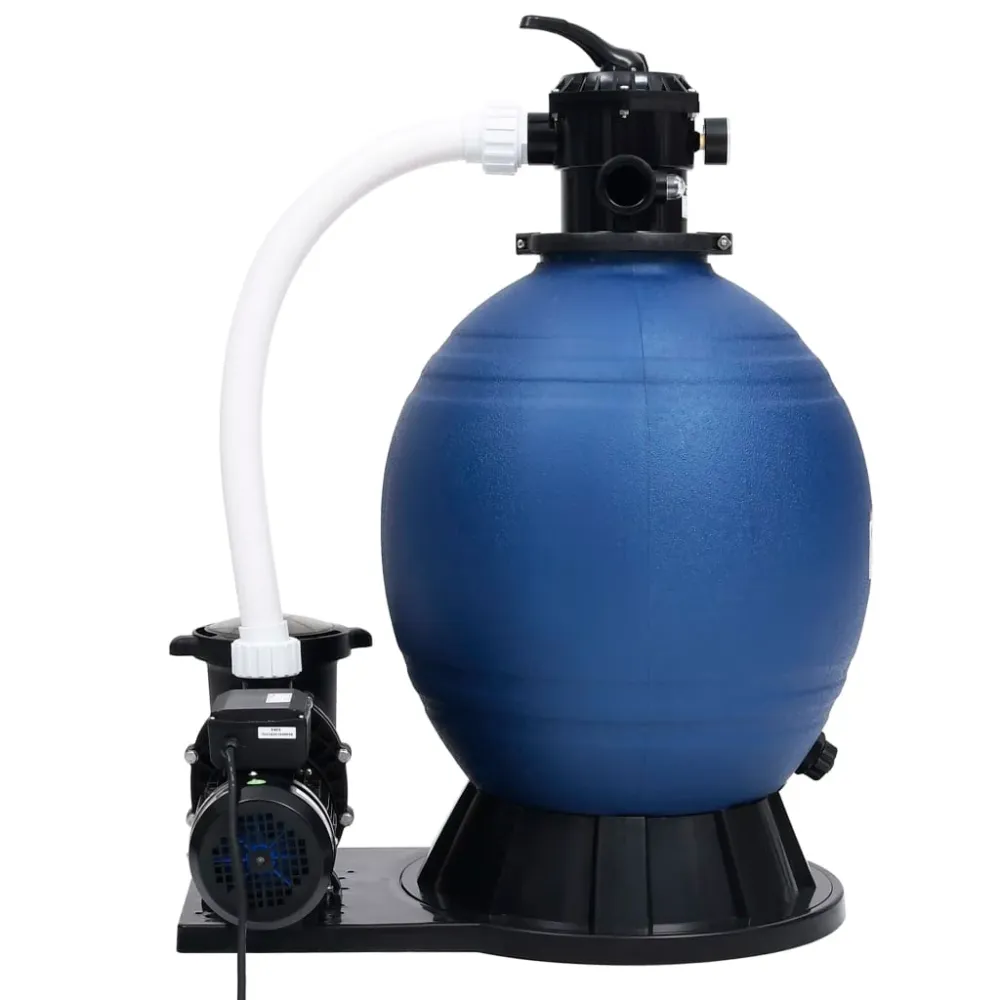 sandfilter med 7-vejs ventil & 1000 W pumpe blå og charcoal