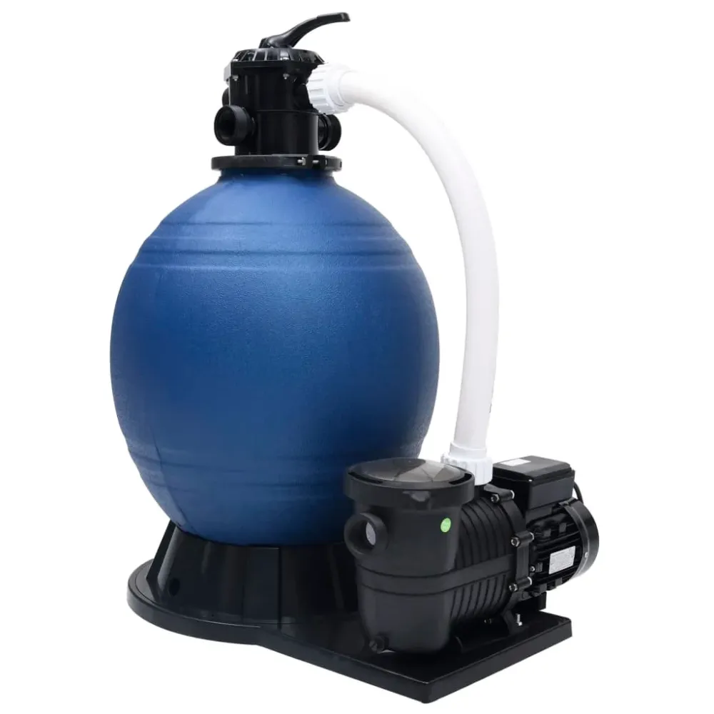 sandfilter med 7-vejs ventil & 1000 W pumpe blå og charcoal