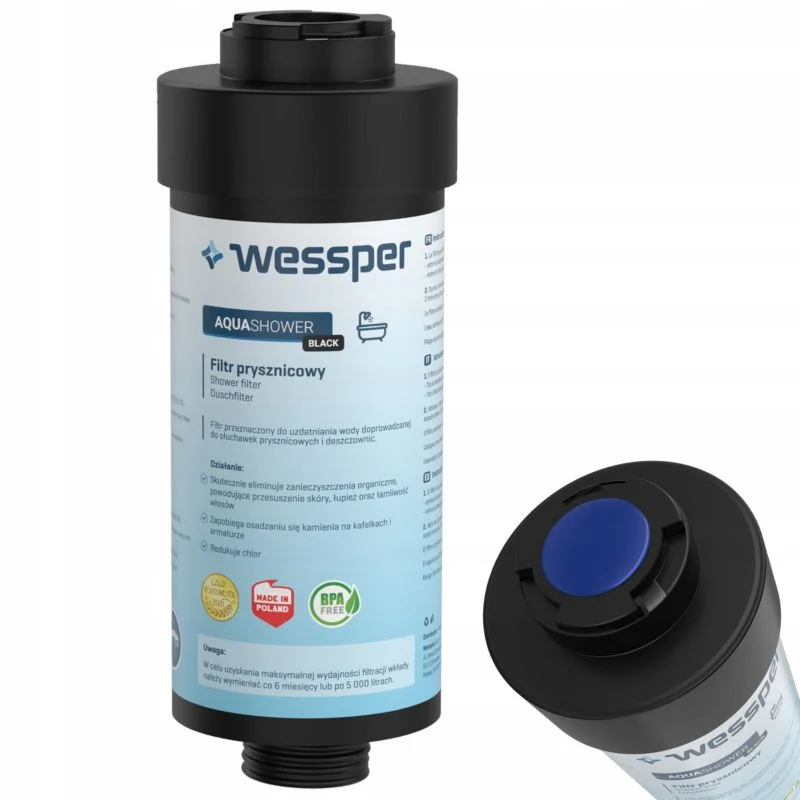 Wessper Aqua Shower Black pryschensfilter med vandblødgøring og neutralisering, ebony, 1 stk.