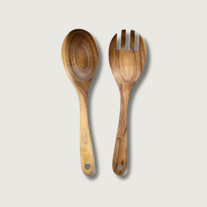 Wooden Salad Servers | Natural Grain Serving Set