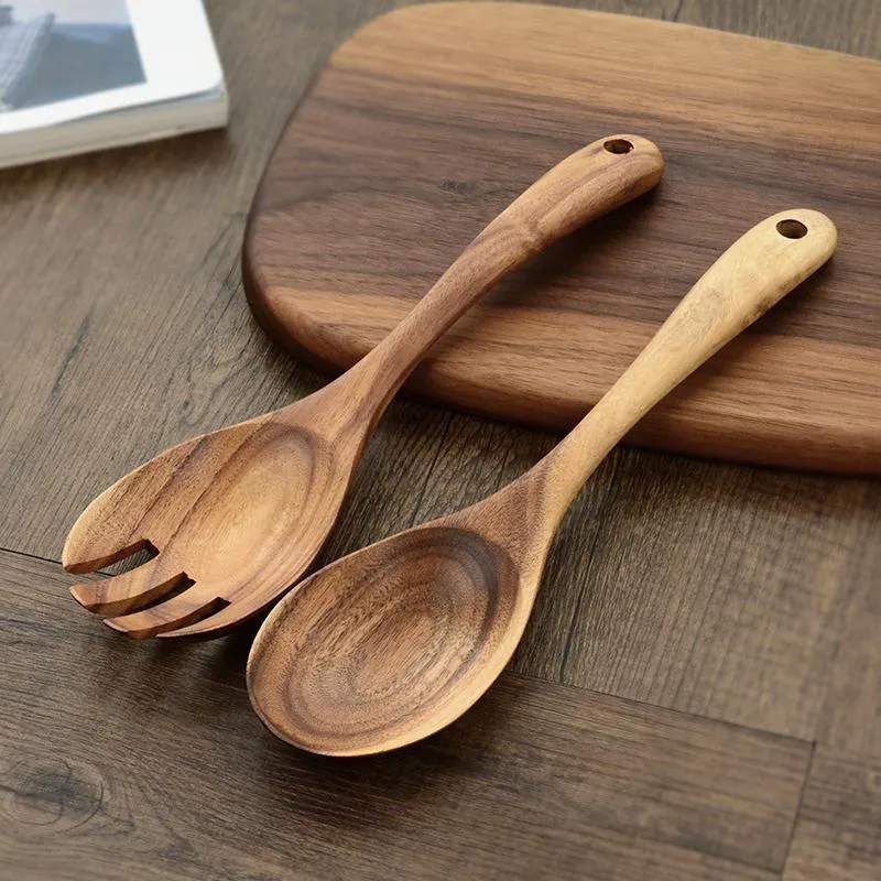 Wooden Salad Servers | Natural Grain Serving Set