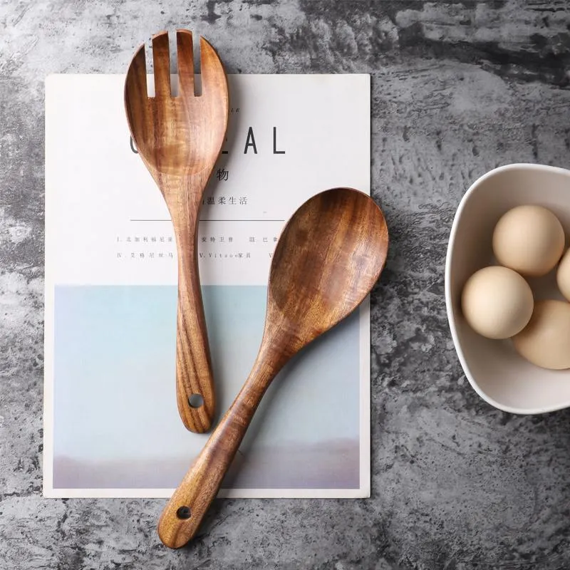Wooden Salad Servers | Natural Grain Serving Set