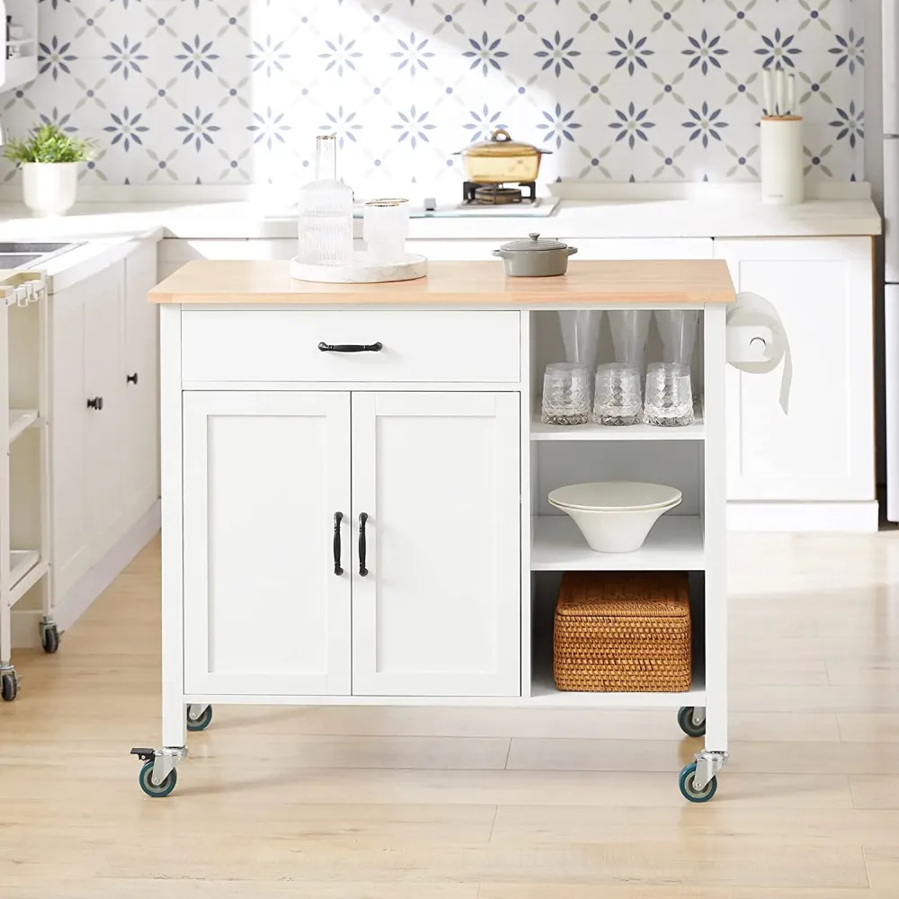 Designer køkkenvogn / køkkenø med bordplade, 108x48x89 cm, pearl