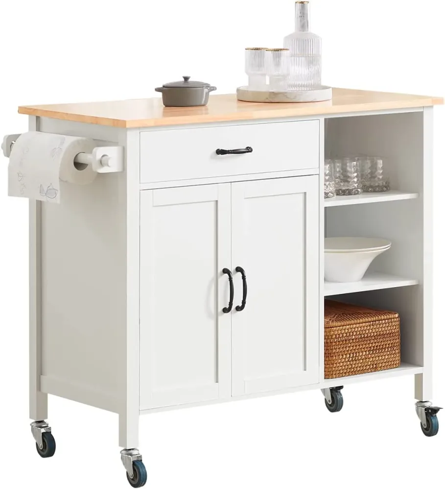 Designer køkkenvogn / køkkenø med bordplade, 108x48x89 cm, pearl
