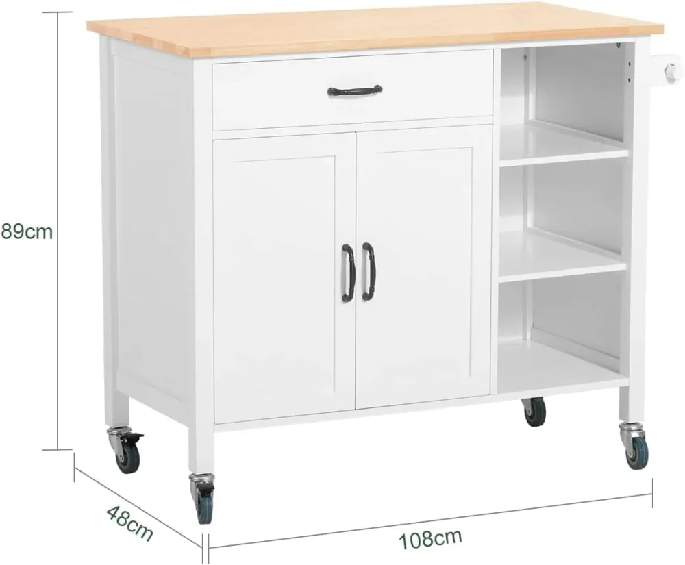 Designer køkkenvogn / køkkenø med bordplade, 108x48x89 cm, pearl