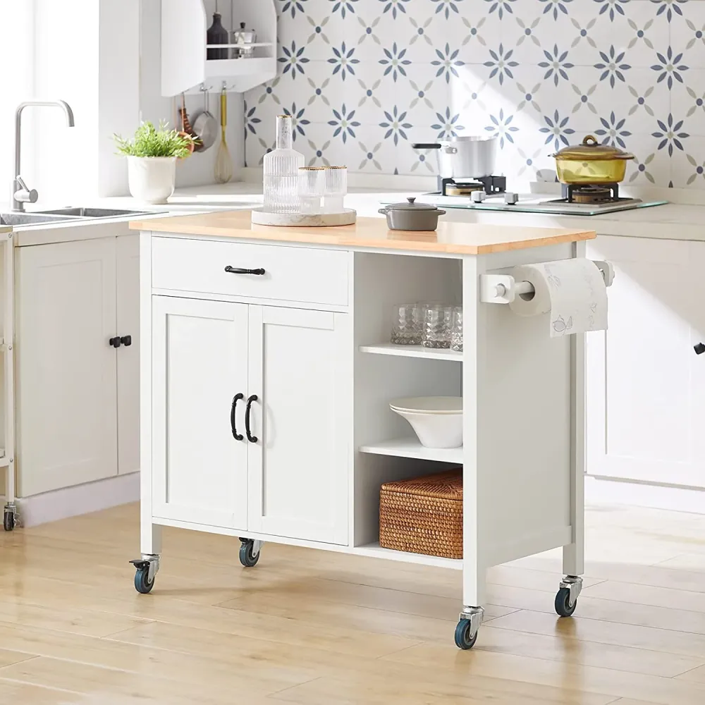 Designer køkkenvogn / køkkenø med bordplade, 108x48x89 cm, pearl