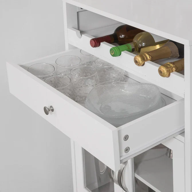 Køkkenreol med flaske og glas holdere, pearl