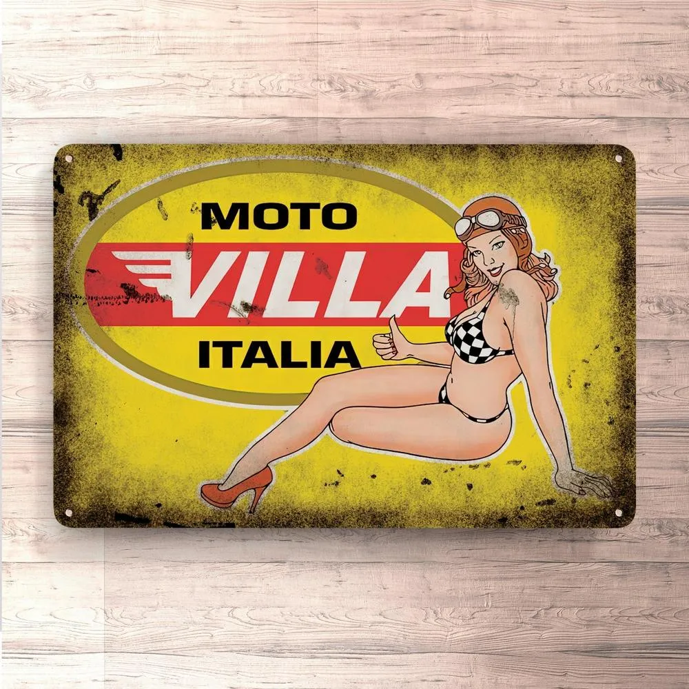 Moto Villa Pin-Up Old-style Skilte, Musemåtte, Dørmåtte