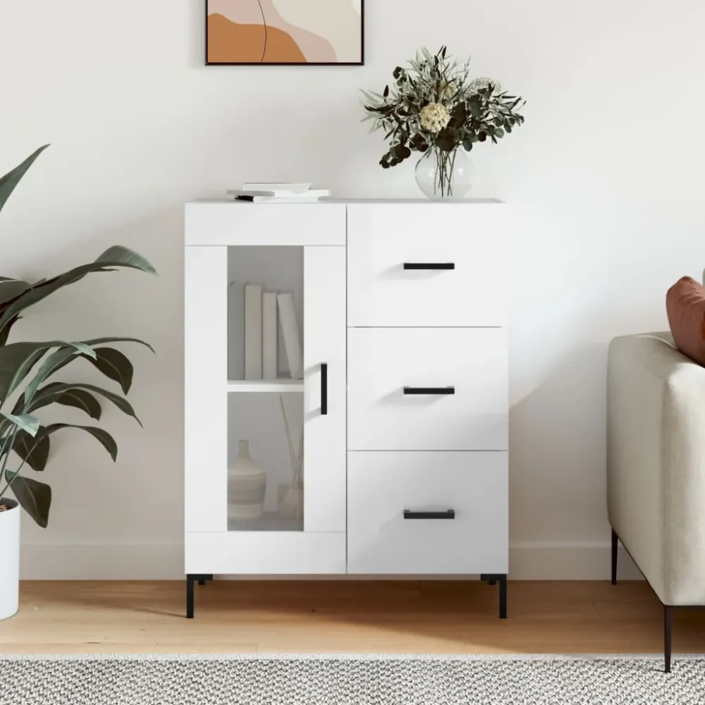 skænk 69,5x34x90 cm indbygget træ hvid højglans