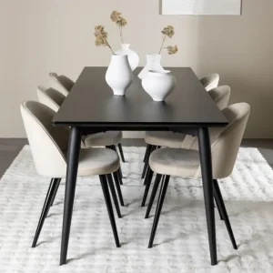 Velvety Spisebord 230 x 85 Sort & Ellis Spisebordsstol 2-stk Beige