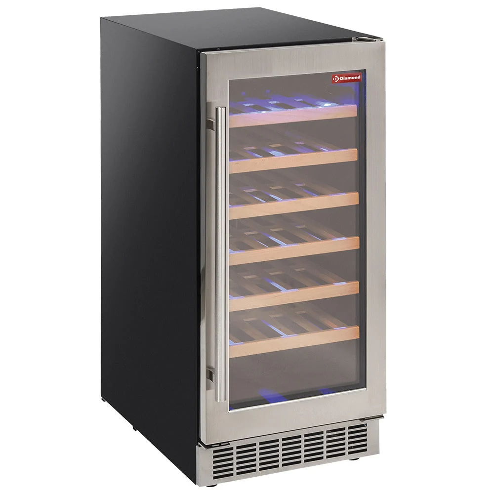 Vinkøleskab, ventileret, dør i rustfrit chromed, 106 liter, sort