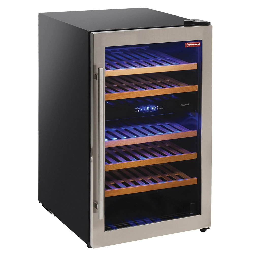 Vinkøleskab, ventileret, dør i rustfrit stål, 140 liter, 2 T°, - ONYX
