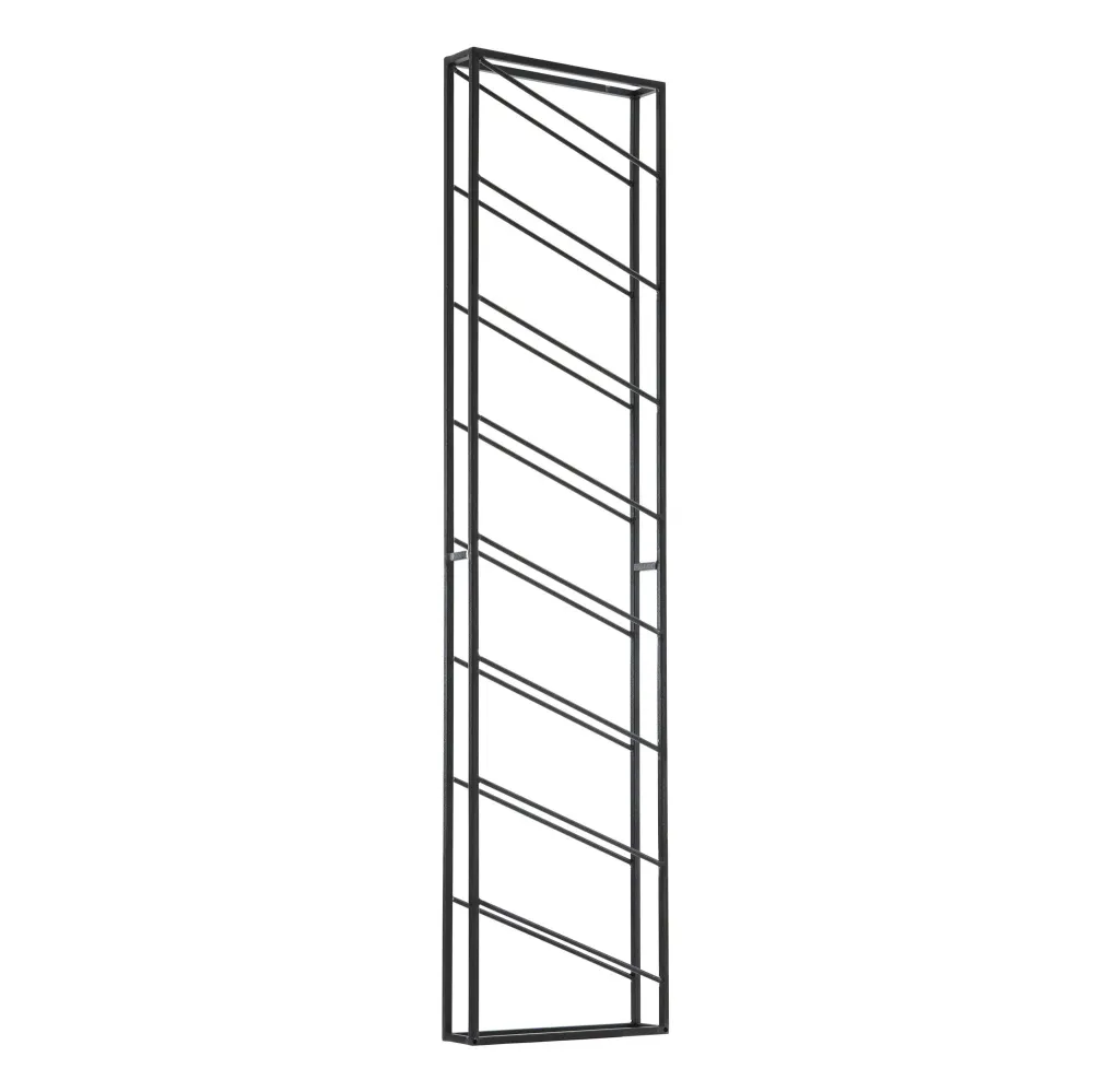 Vægmonteret vinreol i metallic, sort, 36x150x8 cm, stor, til 8 flasker, designer vægreol til køkkenet, hængende flaskereol...