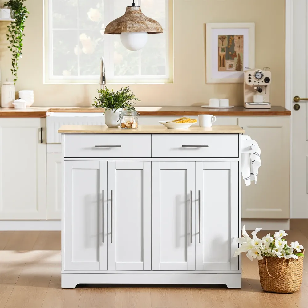 Få mere plads i køkkenet med denne elegante køkkenvogn i alabast, B113 x H91 x D(44-69) cm