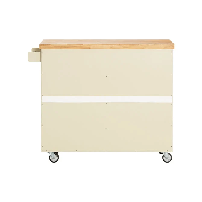 Trendy og stilfuld køkkenø på hjul med vinhylder, 109x40x92 cm, ecru