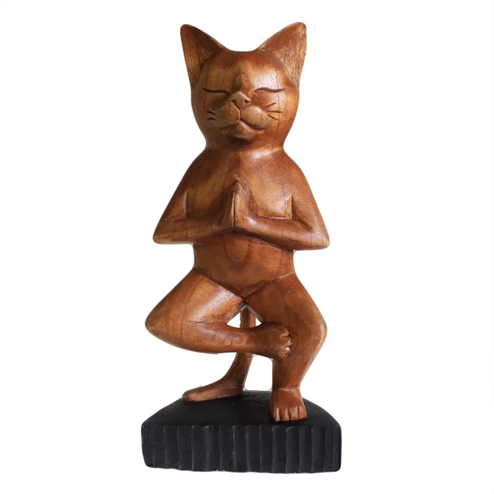 Yoga Kat Figur Håndskåret Et Ben
