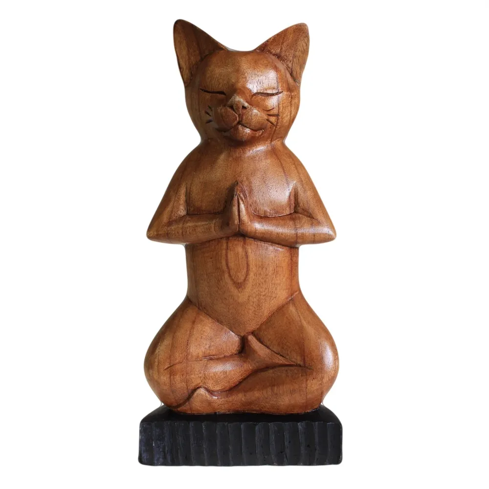 Yoga Kat Figurine, Lotusstilling Håndskåret