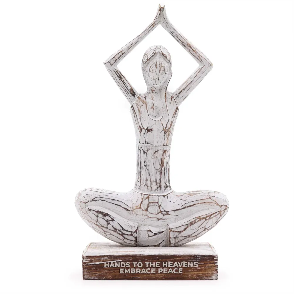 Træ Yoga Kvinde Statue Hvidvasket Hænder Op
