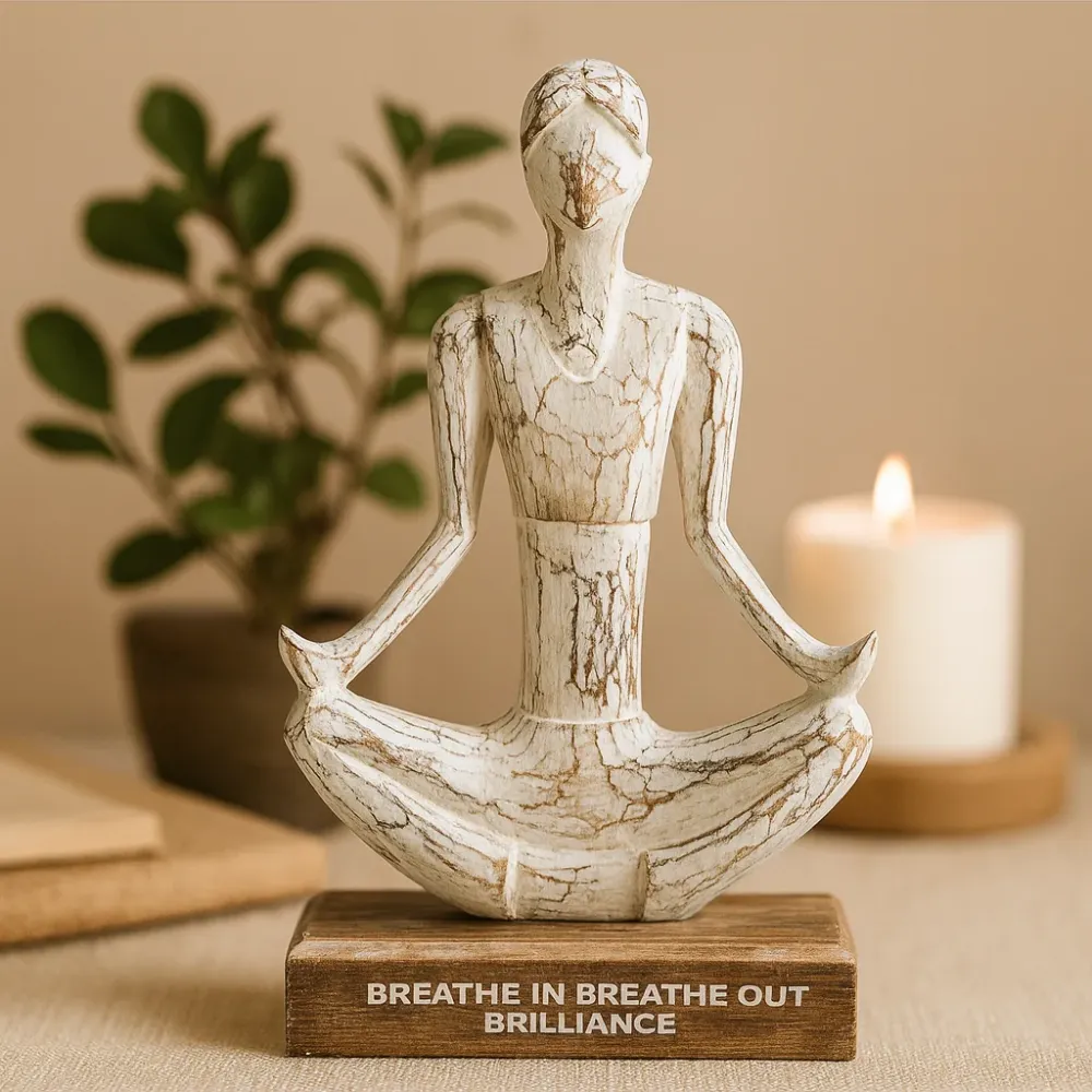 Træ Yoga Skulptur Hvidvasket Let Pose Dekoration