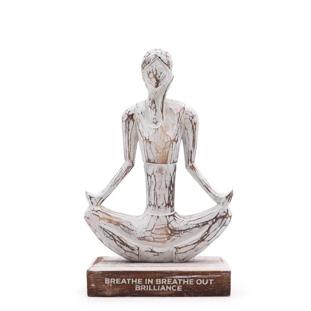 Træ Yoga Skulptur Hvidvasket Let Pose Dekoration