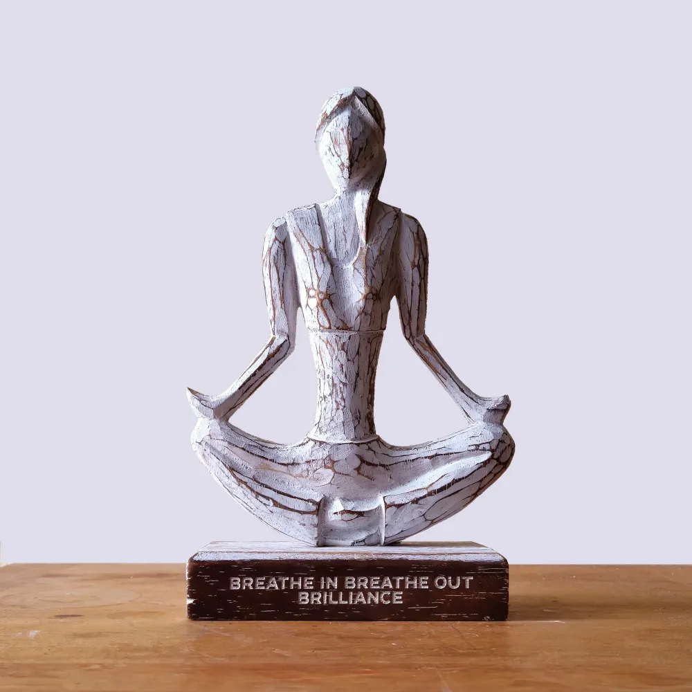 Træ Yoga Skulptur Hvidvasket Let Pose Dekoration