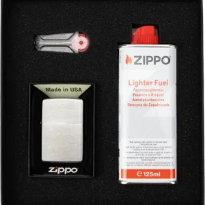 Original Børstet Chrome Zippo Lighter I Gaveæske